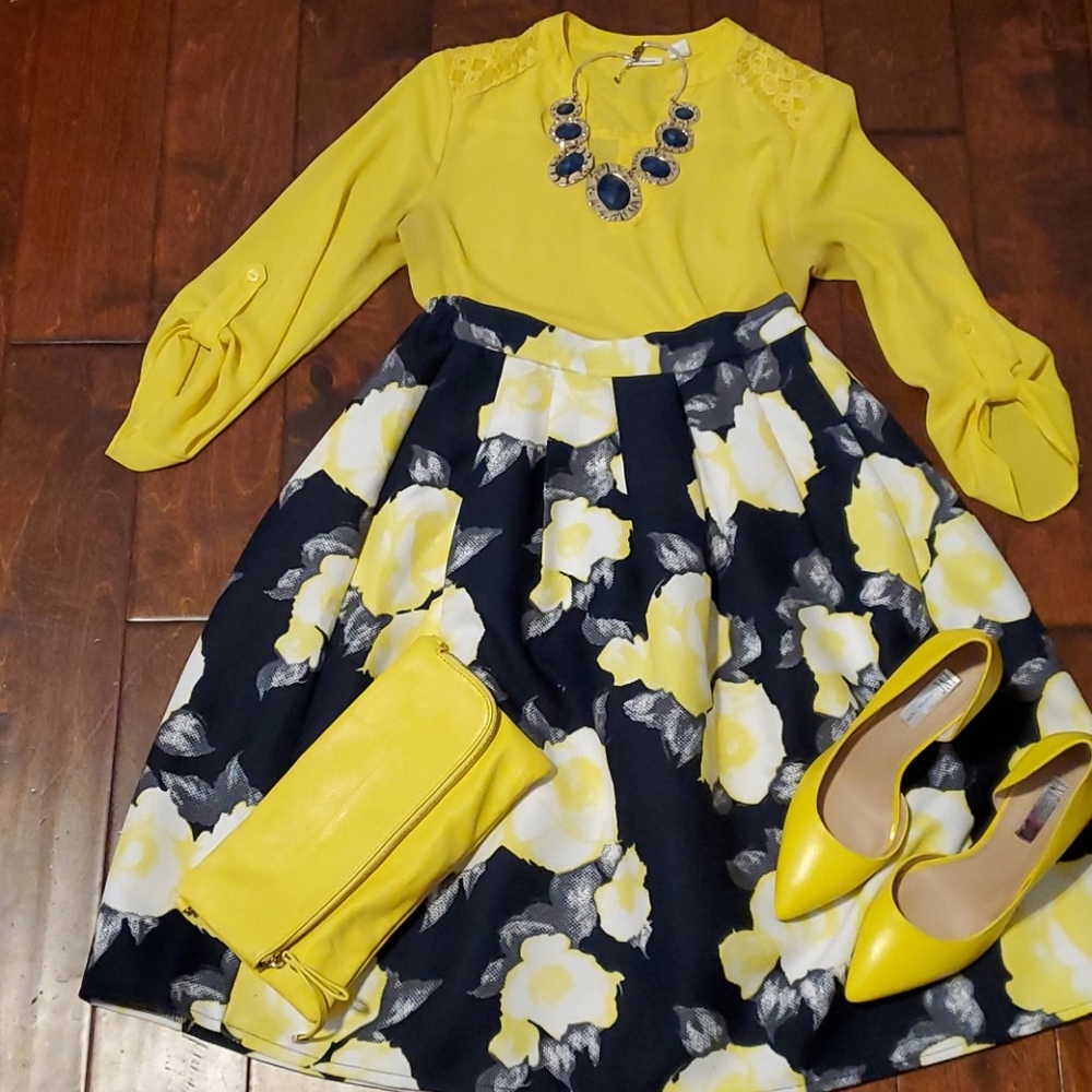 Floral High Waist A Line Skirt